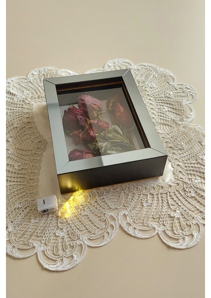 15 x 20 x 5 cm Ledli Siyah-Füme Anı Çerçevesi! Yeni Moda Çiçek Anı Çerçevesi!
