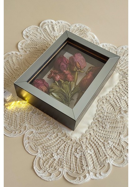 15 x 20 x 5 cm Ledli Siyah-Füme Anı Çerçevesi! Yeni Moda Çiçek Anı Çerçevesi!
