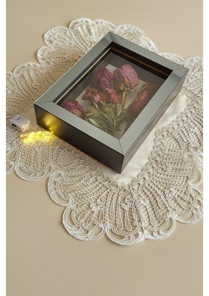 15 x 20 x 5 cm Ledli Siyah-Füme Anı Çerçevesi! Yeni Moda Çiçek Anı Çerçevesi!