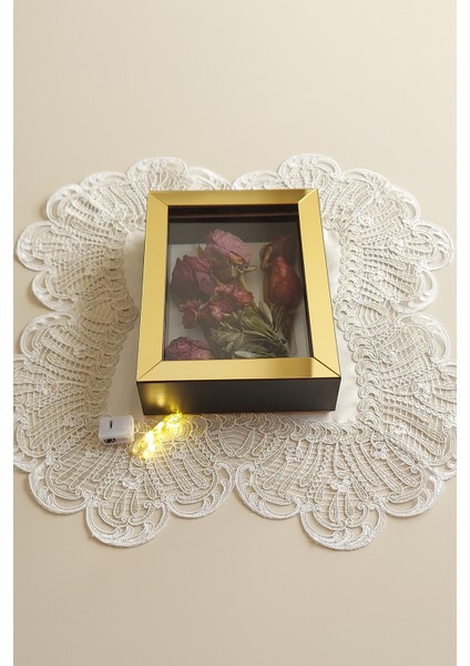 15 x 20 x 5 cm Ledli Siyah-Gold Anı Çerçevesi! Yeni Moda Çiçek Anı Çerçevesi!