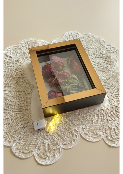 15 x 20 x 5 cm Ledli Siyah-Bronz Anı Çerçevesi! Yeni Moda Çiçek Anı Çerçevesi!