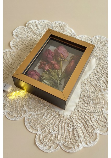 15 x 20 x 5 cm Ledli Siyah-Bronz Anı Çerçevesi! Yeni Moda Çiçek Anı Çerçevesi! modelleri