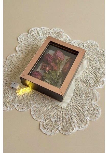 15 x 20 x 5 cm Ledli Siyah-Rose Anı Çerçevesi! Yeni Moda Çiçek Anı Çerçevesi!