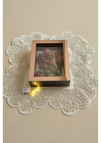 15 x 20 x 5 cm Ledli Siyah-Rose Anı Çerçevesi! Yeni Moda Çiçek Anı Çerçevesi!