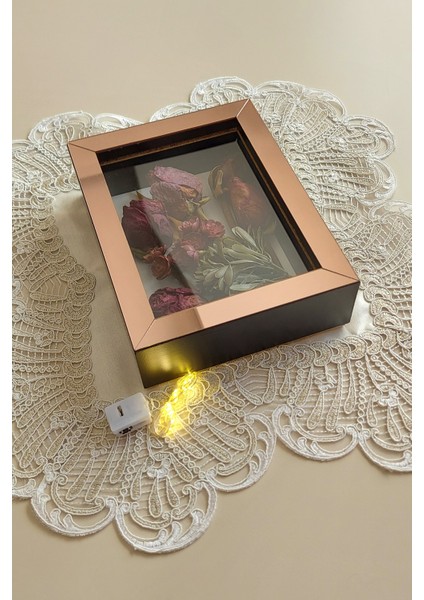 15 x 20 x 5 cm Ledli Siyah-Rose Anı Çerçevesi! Yeni Moda Çiçek Anı Çerçevesi!