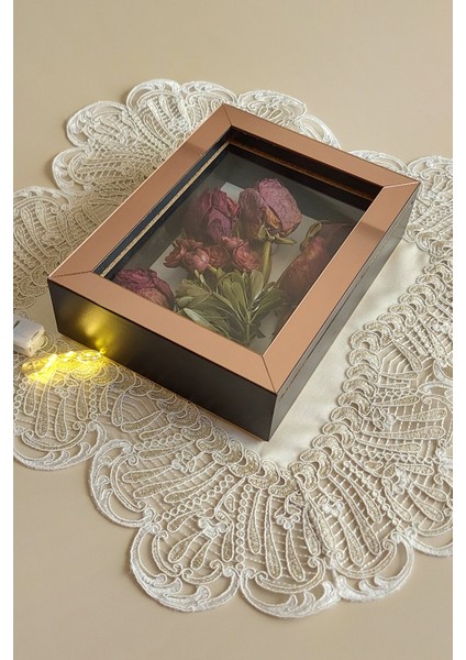 15 x 20 x 5 cm Ledli Siyah-Rose Anı Çerçevesi! Yeni Moda Çiçek Anı Çerçevesi!