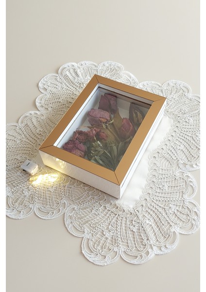 15 x 20 x 5 cm Ledli Beyaz-Bronz Anı Çerçevesi! Yeni Moda Çiçek Anı Çerçevesi! modelleri