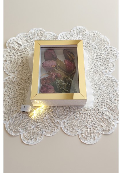 15 x 20 x 5 cm Ledli Beyaz-Gold Anı Çerçevesi! Yeni Moda Çiçek Anı Çerçevesi! modelleri
