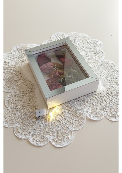 15 x 20 x 5 cm Ledli Beyaz-Füme Anı Çerçevesi! Yeni Moda Çiçek Anı Çerçevesi!
