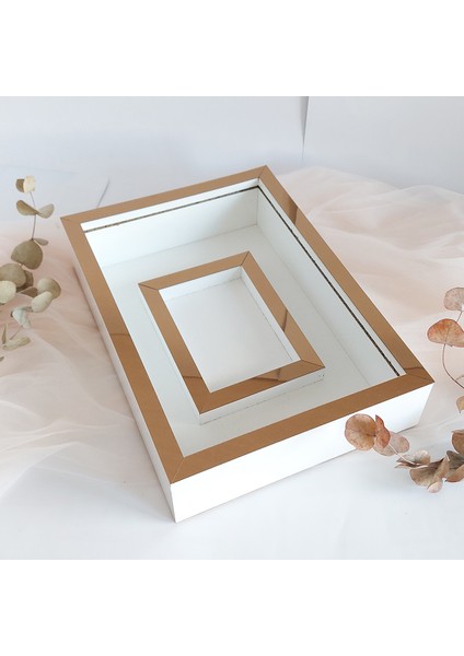 25 x 35 cm Yarı Kaplama Beyaz-Bronz Anı Çerçevesi! Yeni Moda Çiçek Anı Çerçevesi!