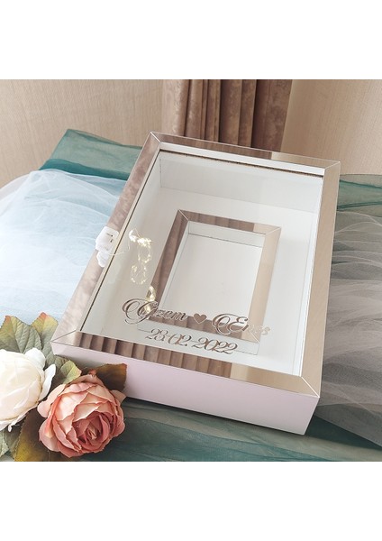 25 x 35 cm Yarı Kaplama Ledli+Isimli Siyah-Gümüş Anı Çerçevesi! Yeni Moda Çiçek Anı Çerçevesi!