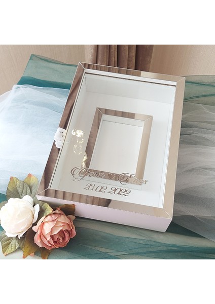 25 x 35 cm Yarı Kaplama Ledli+Isimli Siyah-Gümüş Anı Çerçevesi! Yeni Moda Çiçek Anı Çerçevesi!