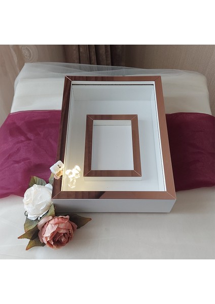 25 x 35 cm Yarı Kaplama Ledli Beyaz-Rose Anı Çerçevesi! Yeni Moda Çiçek Anı Çerçevesi!