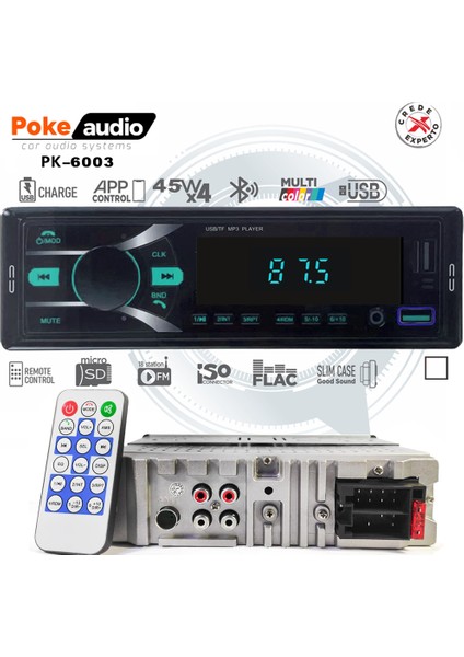 Oto Teyp 4X45 Watt Bluetooth 2xusb Şarjlı Fm App Poke PK-6003