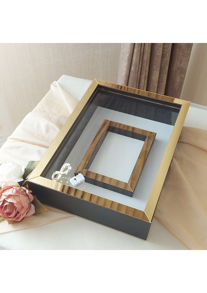 25 x 35 cm Yarı Kaplama Ledli Siyah-Gold Anı Çerçevesi! Yeni Moda Çiçek Anı Çerçevesi! modelleri
