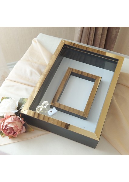 25 x 35 cm Yarı Kaplama Ledli+Isimli Siyah-Gold Anı Çerçevesi! Yeni Moda Çiçek Anı Çerçevesi!
