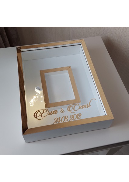 30 x 40 cm Yarı Kaplama Ledli+Isimli Beyaz-Gold Anı Çerçevesi! Yeni Moda Çiçek Anı Çerçevesi! modelleri