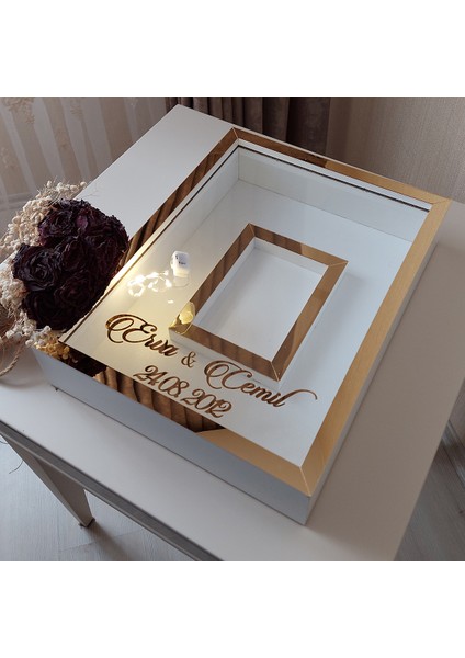 30 x 40 cm Yarı Kaplama Ledli+Isimli Beyaz-Gold Anı Çerçevesi! Yeni Moda Çiçek Anı Çerçevesi! fırsatları