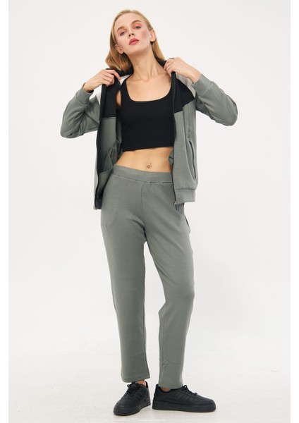 Kadın Limon Küfü Yarım Balıkçı Yaka Boydan Fermuarlı Modal Scuba Eşofman Takım EDY5543LK