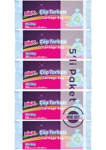Mini Boy Çöp Poşeti 40X47 30'lu Rulo 150 Adet (Küçük Boy)