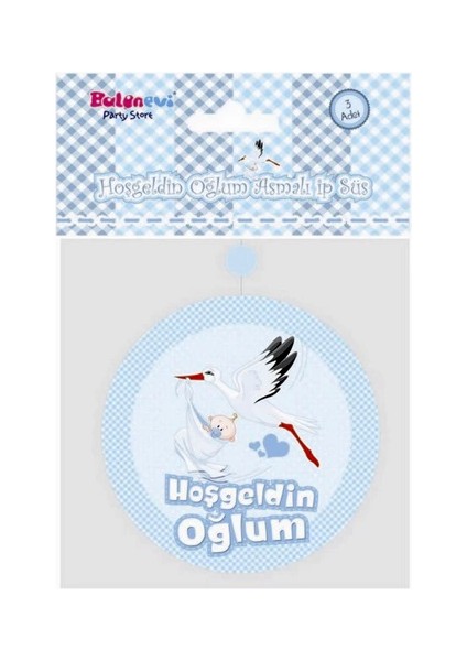 Hoşgeldin Oğlum Yazılı Baby Shower Partisi Asmalı Ip Süs 3 Adet - Lisinya