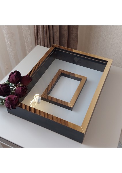 30 x 40 cm Yarı Kaplama Ledli Siyah-Gold Anı Çerçevesi! Yeni Moda Çiçek Anı Çerçevesi! fiyatları