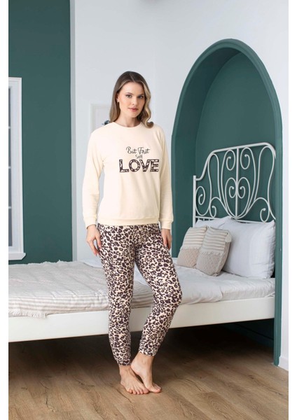 Kadın Bisiklet Yaka Düğmesiz Kışlık Termal Cepli Bilek Manşetli Jogger Uzun Kol Pijama Takımı fırsatları