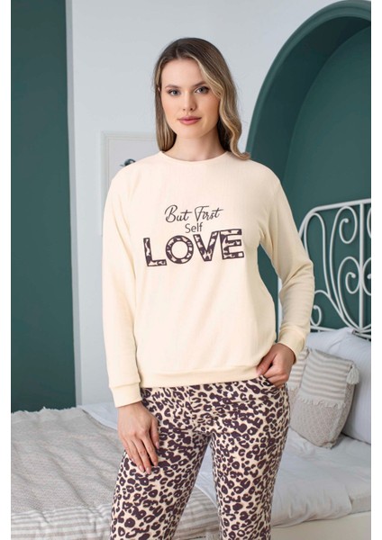 Kadın Bisiklet Yaka Düğmesiz Kışlık Termal Cepli Bilek Manşetli Jogger Uzun Kol Pijama Takımı fiyatları