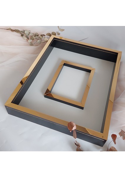 40 x 50 cm Yarı Kaplama Siyah-Gold Anı Çerçevesi! Yeni Moda Çiçek Anı Çerçevesi!