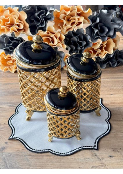 Vakum Kapaklı 3'lü Kavanoz Seti Siyah Gold fiyatları
