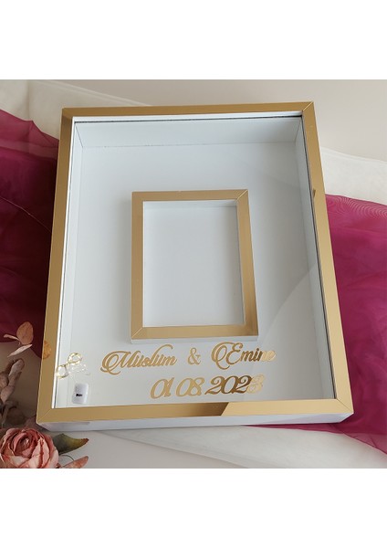40 x 50 cm Yarı Kaplama Ledli+Isimli Beyaz-Gold Anı Çerçevesi! Yeni Moda Çiçek Anı Çerçevesi! modelleri