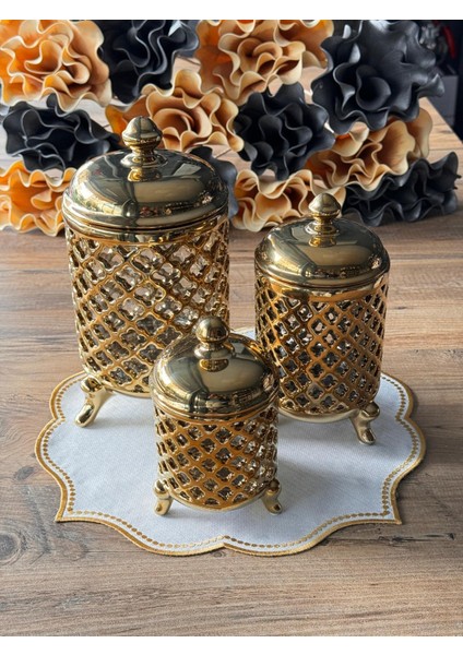 Vakum Kapaklı 3'lü Kavanoz Seti Gold