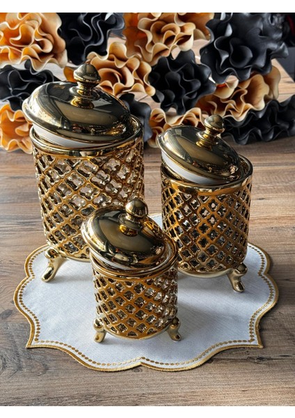 Vakum Kapaklı 3'lü Kavanoz Seti Gold fiyatları