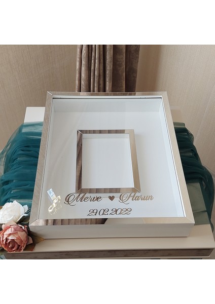 40 x 50 cm Yarı Kaplama Ledli+Isimli Beyaz-Gümüş Anı Çerçevesi! Yeni Moda Çiçek Anı Çerçevesi! modelleri