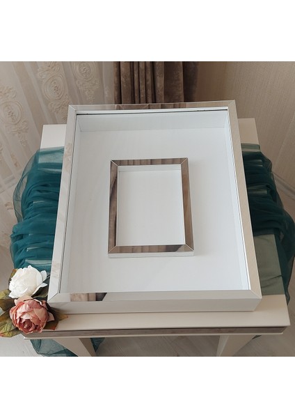 40 x 50 cm Yarı Kaplama Beyaz-Gümüş Anı Çerçevesi! Yeni Moda Çiçek Anı Çerçevesi! fiyatları