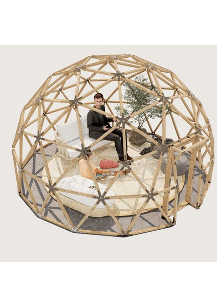 Cactus Dome Jeodezik Kubbe - Geodesic Dome 4m Opuntia Ahşap Strüktür Ve Bağlantı Parçası Seti