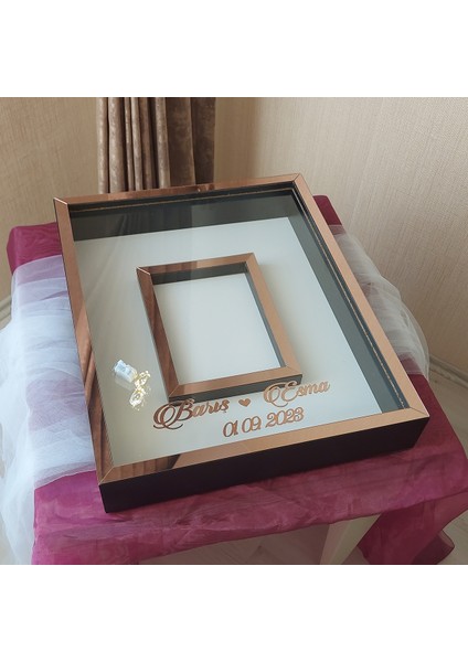 40 x 50 cm Yarı Kaplama Ledli+Isimli Siyah-Rose Anı Çerçevesi! Yeni Moda Çiçek Anı Çerçevesi!