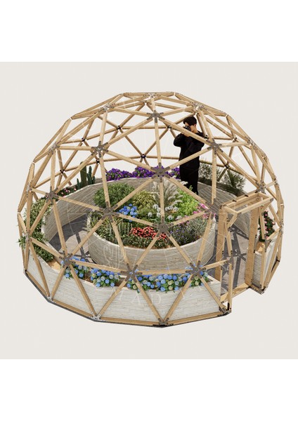 Cactus Dome Jeodezik Kubbe - Geodesic Dome 4m Opuntia Ahşap Strüktür Ve Bağlantı Parçası Seti