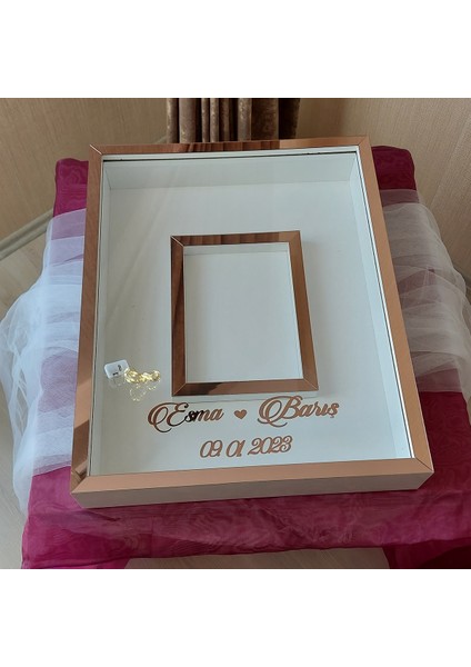 40 x 50 cm Yarı Kaplama Ledli+Isimli Beyaz-Rose Anı Çerçevesi! Yeni Moda Çiçek Anı Çerçevesi!