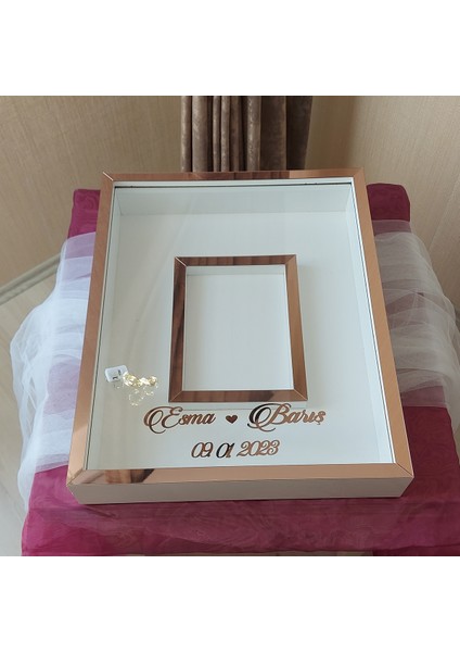 40 x 50 cm Yarı Kaplama Ledli+Isimli Beyaz-Rose Anı Çerçevesi! Yeni Moda Çiçek Anı Çerçevesi!