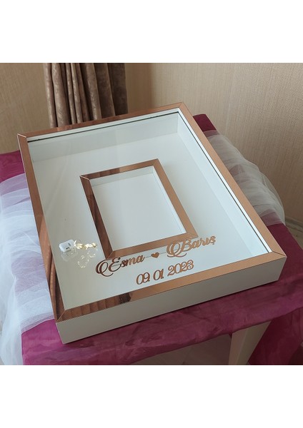 40 x 50 cm Yarı Kaplama Ledli+Isimli Beyaz-Rose Anı Çerçevesi! Yeni Moda Çiçek Anı Çerçevesi!
