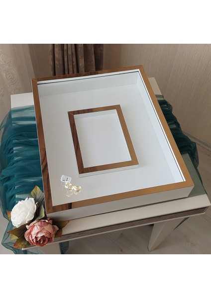 40 x 50 cm Yarı Kaplama Ledli Beyaz-Bronz Anı Çerçevesi! Yeni Moda Çiçek Anı Çerçevesi! modelleri