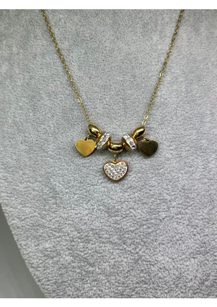 Çelik 316L Kararmaz Zirkon Taşlı Tasarım Kadın Gold Kolye