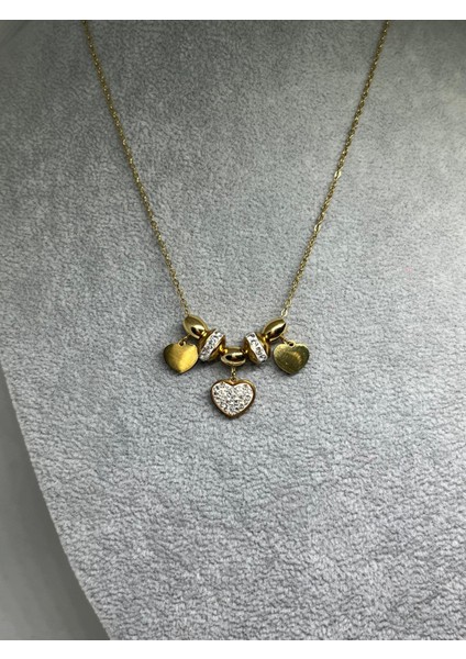 Çelik 316L Kararmaz Zirkon Taşlı Tasarım Kadın Gold Kolye fiyatları