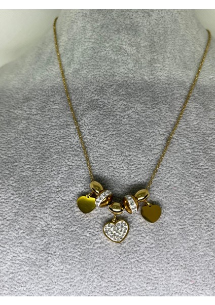 Çelik 316L Kararmaz Zirkon Taşlı Tasarım Kadın Gold Kolye fırsatları