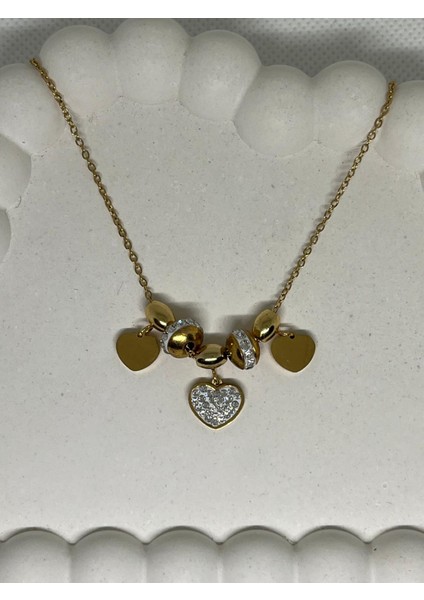 Çelik 316L Kararmaz Zirkon Taşlı Tasarım Kadın Gold Kolye indirimleri
