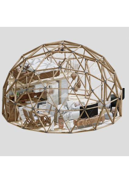 Jeodezik Kubbe - Geodesic Dome 7m Opuntia Ahşap Strüktür Ve Bağlantı Parçası Seti