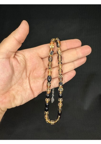 Ateş Kehribar Tesbih Sarı-Siyah Renkli Kapsül Kesim 11MMX8MM T-595 fiyatları
