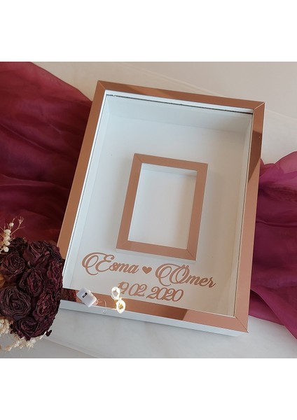 30 x 40 cm Yarı Kaplama Ledli+Isimli Beyaz-Rose Anı Çerçevesi! Yeni Moda Çiçek Anı Çerçevesi!