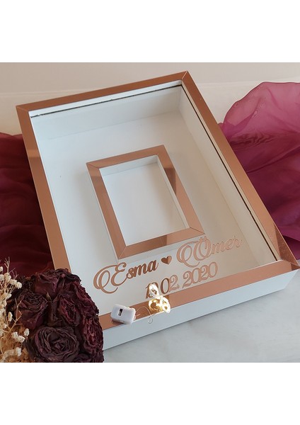 30 x 40 cm Yarı Kaplama Ledli+Isimli Beyaz-Rose Anı Çerçevesi! Yeni Moda Çiçek Anı Çerçevesi! modelleri